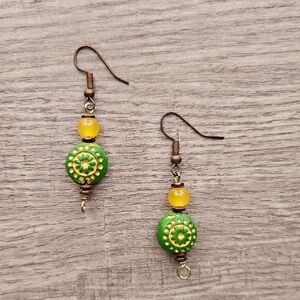 Pigness & Company Green and Yellow Beaded Earrings